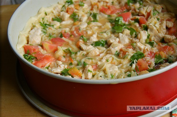 Картофельный пирог, С курицей, помидорами и сыром