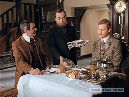 Василий Ливанов и Виталий Соломин на съёмках "Шерлока Холмса и доктора Ватсона". 1979 г.