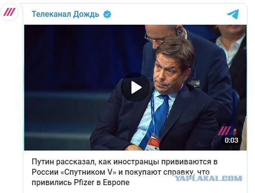 Путин рассказал, как европейцы прививаются в России «Спутником», а на родине покупают справки о вакцинации Pfizer