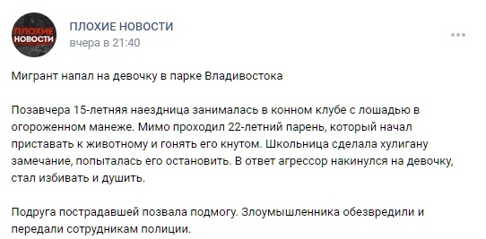 Следком начал проверку после нападения мигранта на ребенка во Владивостоке