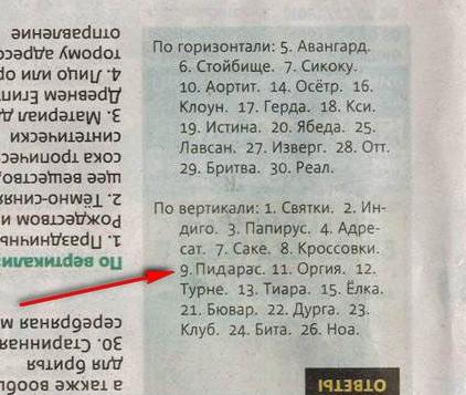 Кроссворд от газеты "Метро"