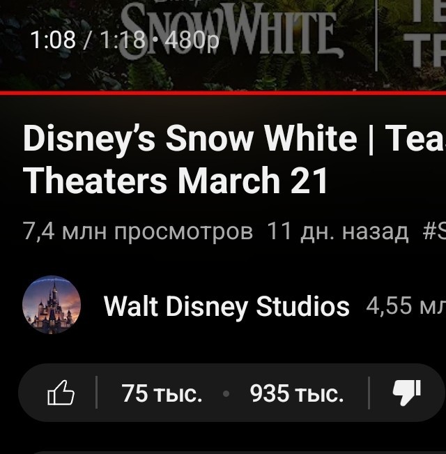 Трейлер ремейка «Белоснежки» «утопили» в дизлайках на YouTube