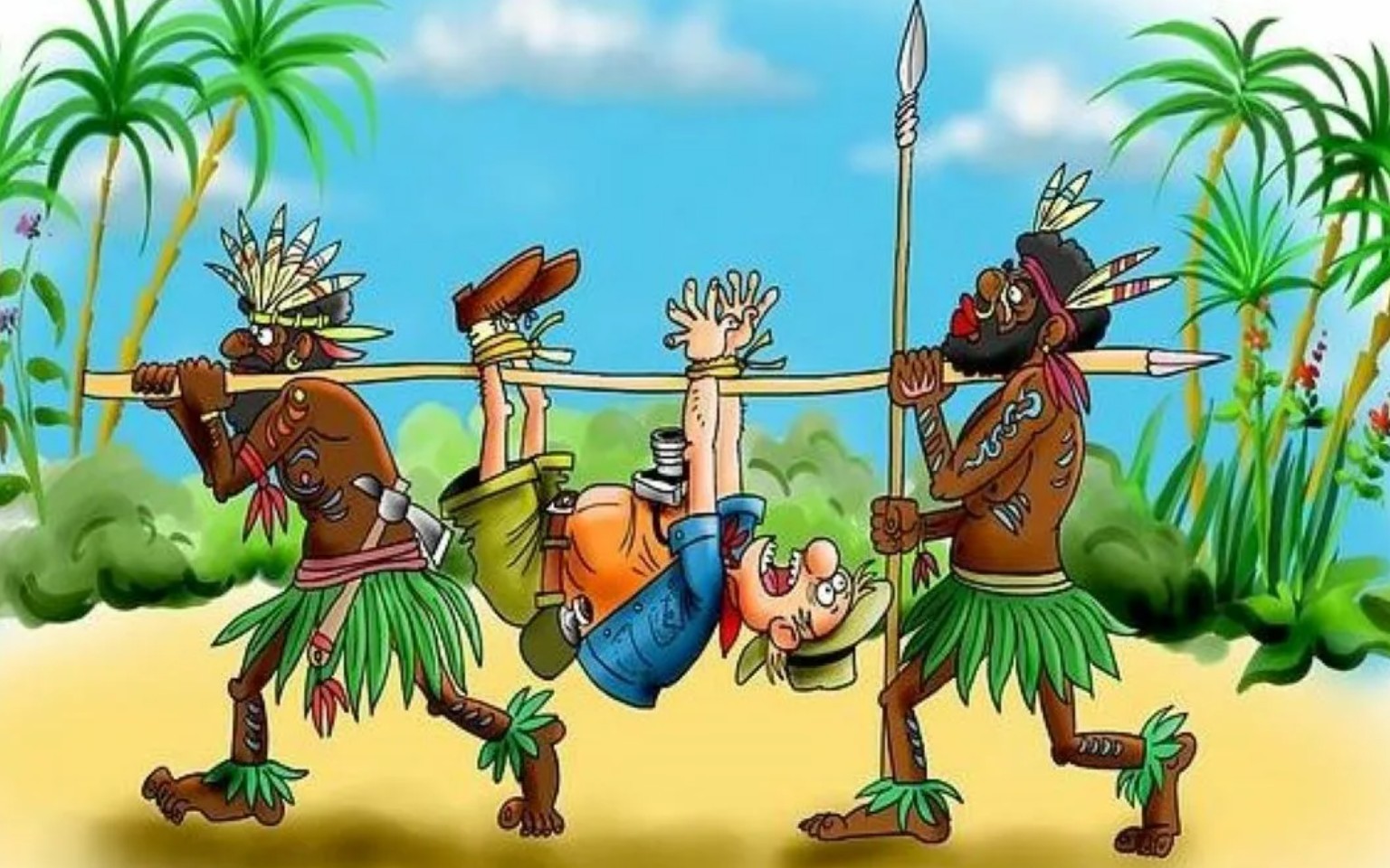 Добродушный людоед. Карикатуры про аборигенов. Папуасы новой Гвинеи.