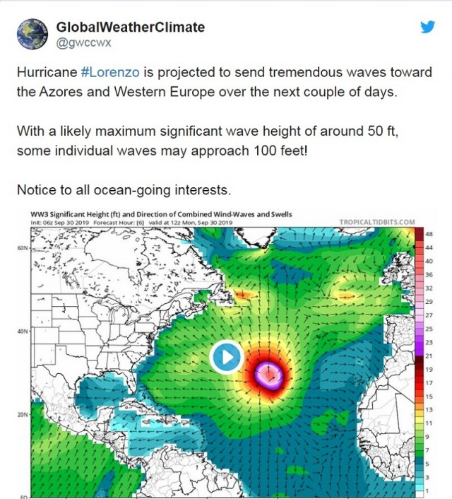 "К концу недели Британию смоет: высота волн от урагана Лоренцо достигнет 30 метров!"