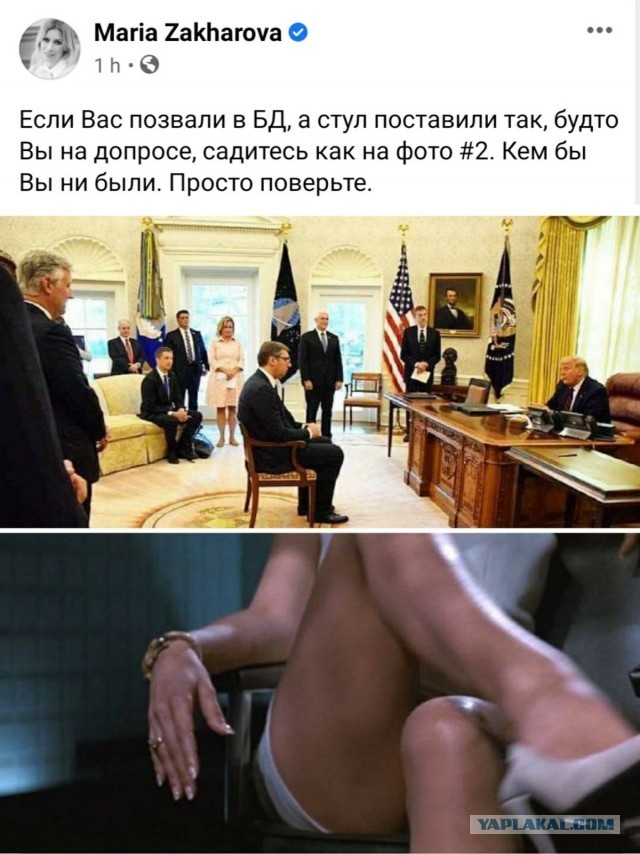 Путин извинился перед президентом Сербии за пост Захаровой с кадром из «Основного инстинкта»