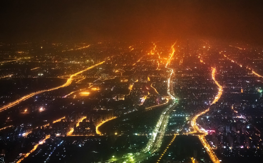Ночная Москва с высоты птичьего полета