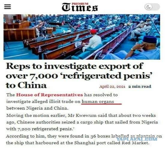 Китайская таможня пресекла контрабанду “охлажденных пенисов” из Нигерии