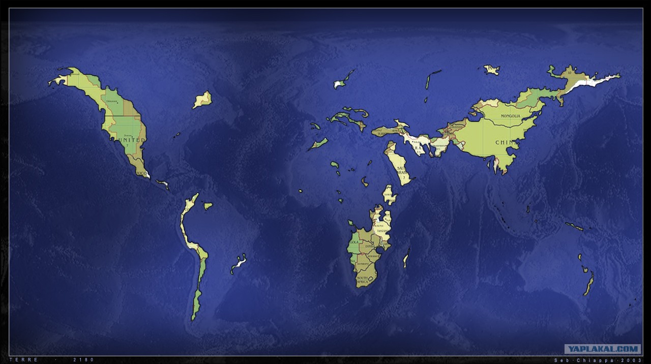Как будет выглядеть карта мира, если уровень воды поднимется и опустится на1000 метров - ЯПлакалъ