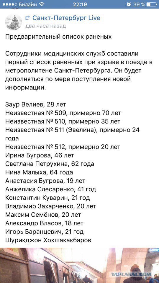 Взрыв в метро в Санкт-Петербурге