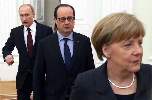 Встреча Путина с Олландом и Меркель.