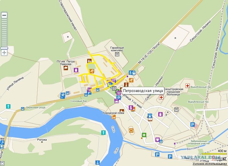 Карта сясьстроя с улицами и номерами домов