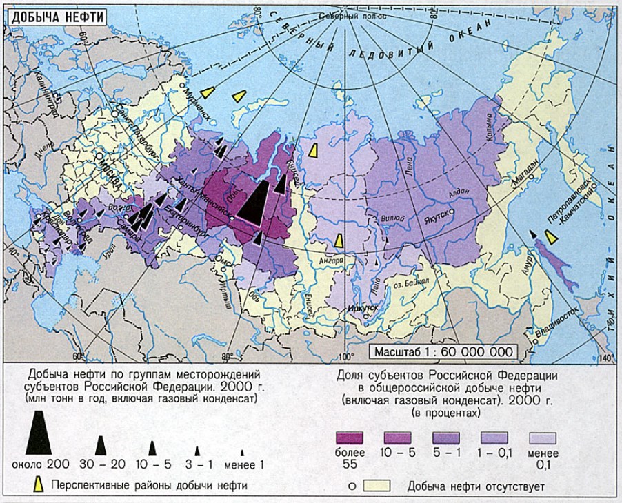 Нефтедобыча в россии карта