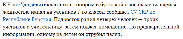 В Бурятии 10-летний мальчик с топором напал на детей, а затем поджег школу