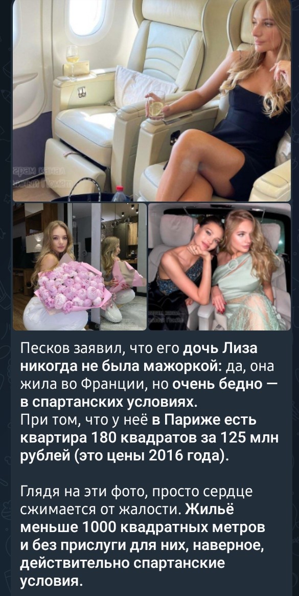 Давайте пожалеем дочь Пескова, у которой непростая жизнь