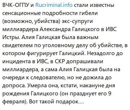 Бывшая жена миллиардера Александра Галицкого покончила с собой в ИВС Истры