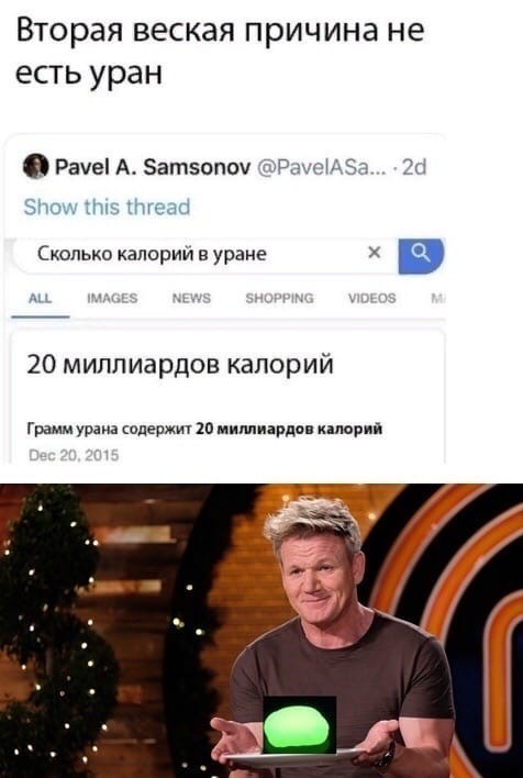 Сколько калорий в уране 1 грамм