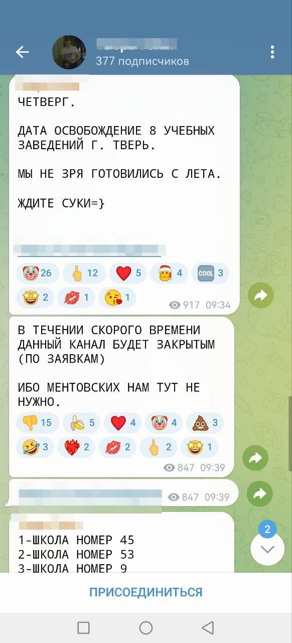 Ребенок прислал из школы ссылку на ТГ канал, в котором готовится теракт