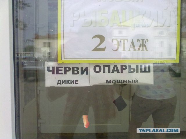 Реклама на дверях продуктового магазина