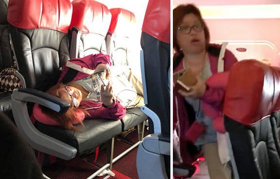 Пассажиры самолёта устроили скандал из-за "нахалки", которая легла на 3 сиденья