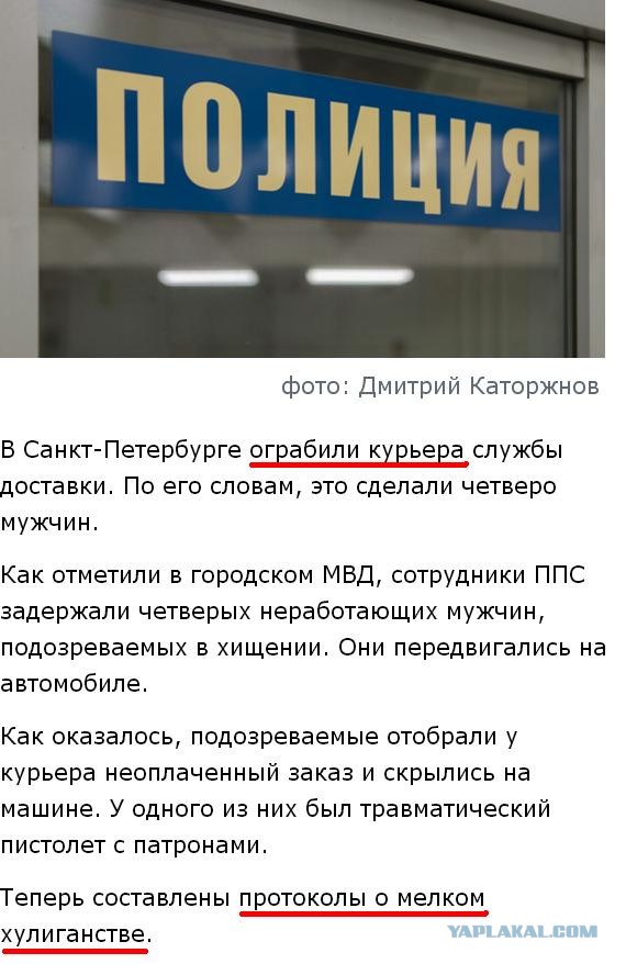Четверо мужчин отобрали у курьера продукты в Петербурге