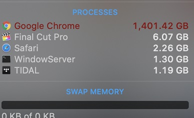 Ничего особенного, просто Google Chrome занял 1025 гигабайт оперативной памяти на Mac Pro