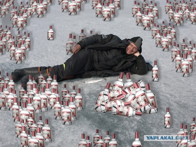 Фотожаба - Мужик на зимней рыбалке