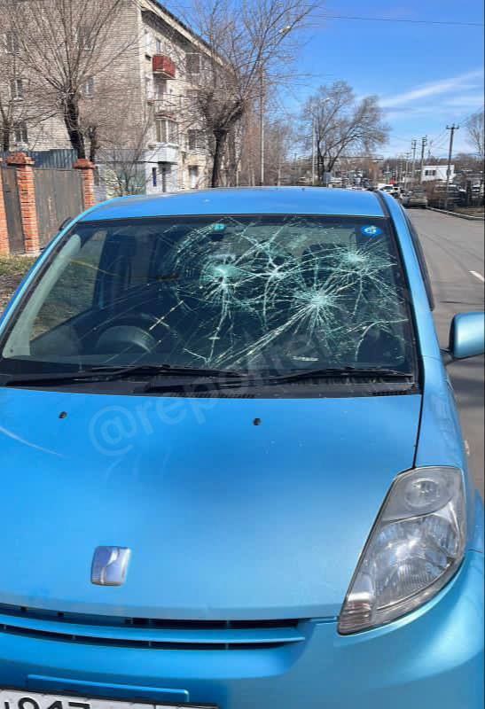 В Хабаровске неадекватная женщина закидала камнями машину