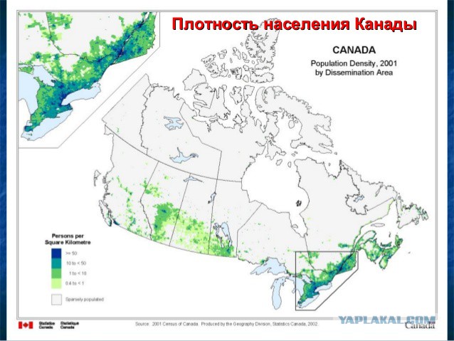 Карта плотности населения канады
