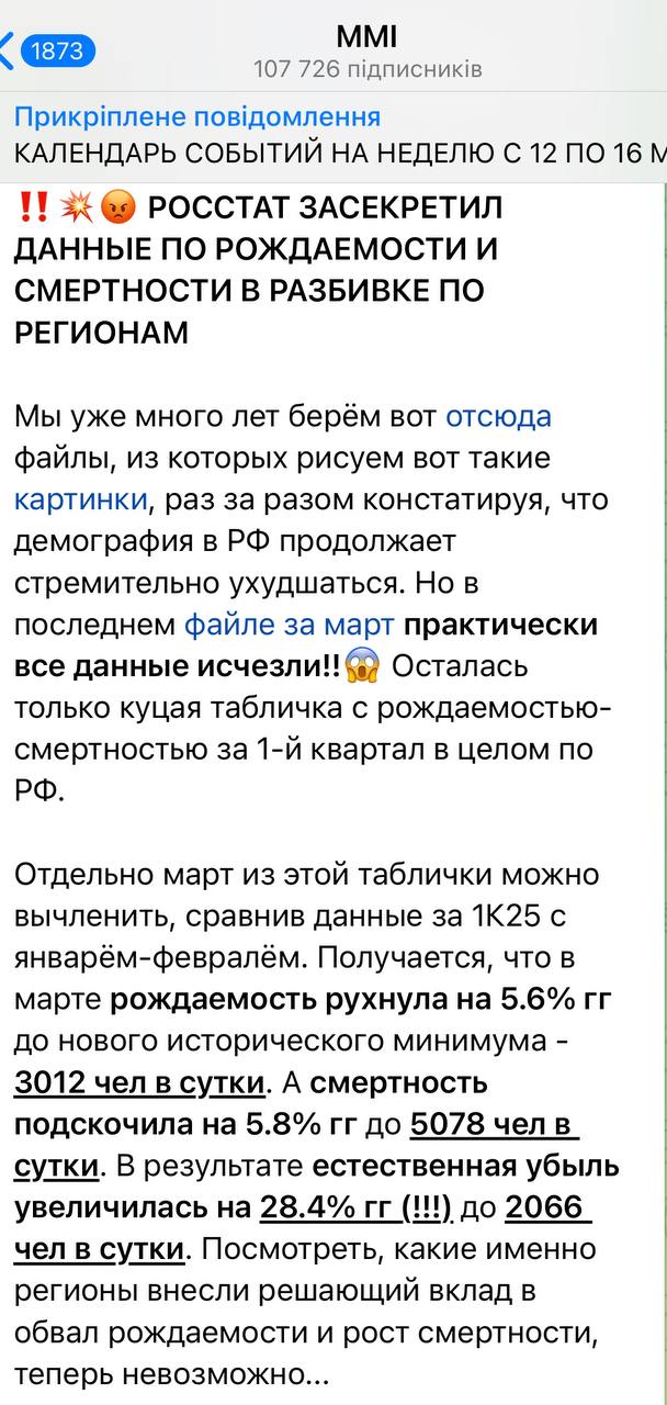 Новости демографии. Все хорошо, смертность всего лишь в 2.7 раза больше рождаемости.