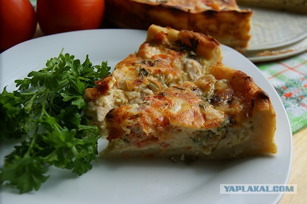 Картофельный пирог, С курицей, помидорами и сыром