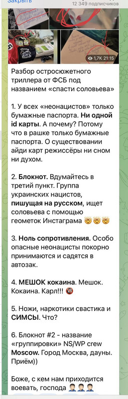 ФСБ задержала группу членов неонацистской террористической организации, планировавших убийство Соловьева