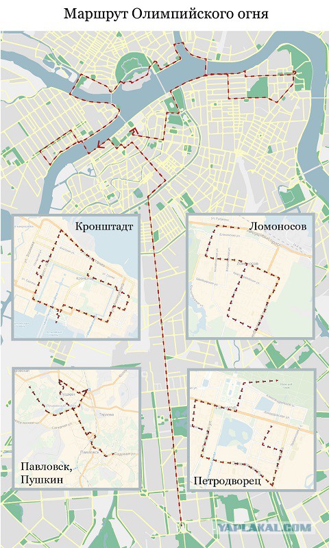 Карта маршрута эстафеты олимпийского огня в Брянск