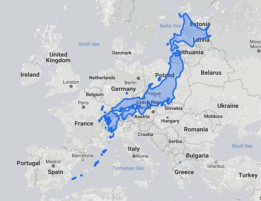 сравнение площади японии и европы