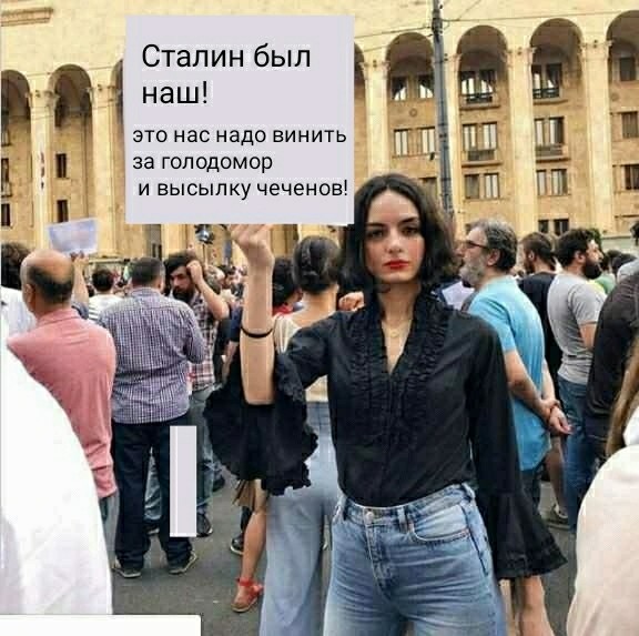 Установлена личность девушки из Тбилиси с оскорбительным плакатом в адрес России