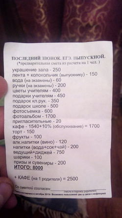 Миллион с родителей на последний звонок