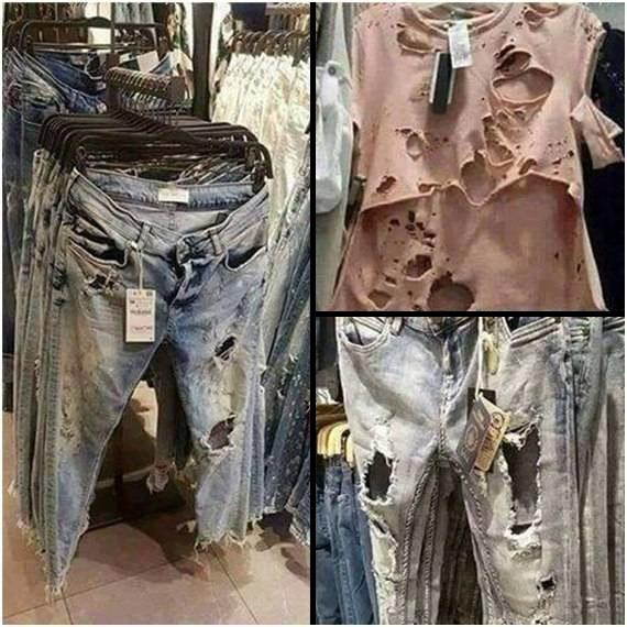 Сильно рваные "модные" джинсы