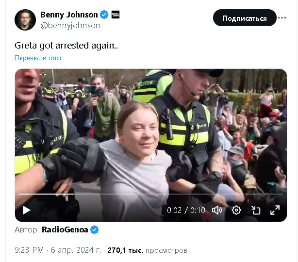 Грету Тунберг задержали в Гааге