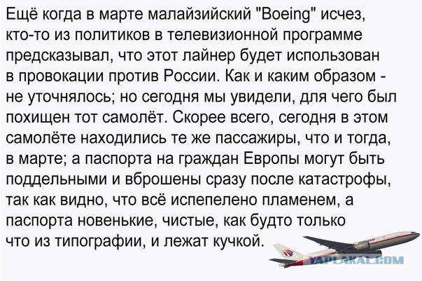 На Украине рухнул Боинг-777 малайзийских авиалиний