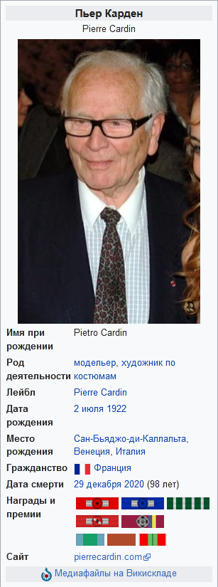 RIP Умер Пьер Карден