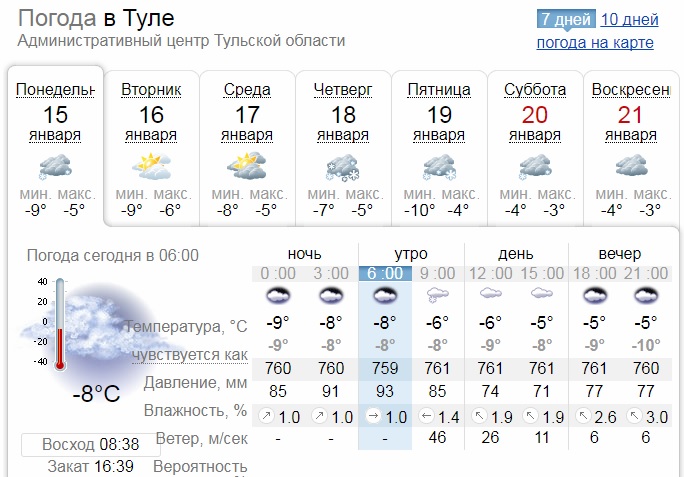 Тульская область погода сегодня по часам