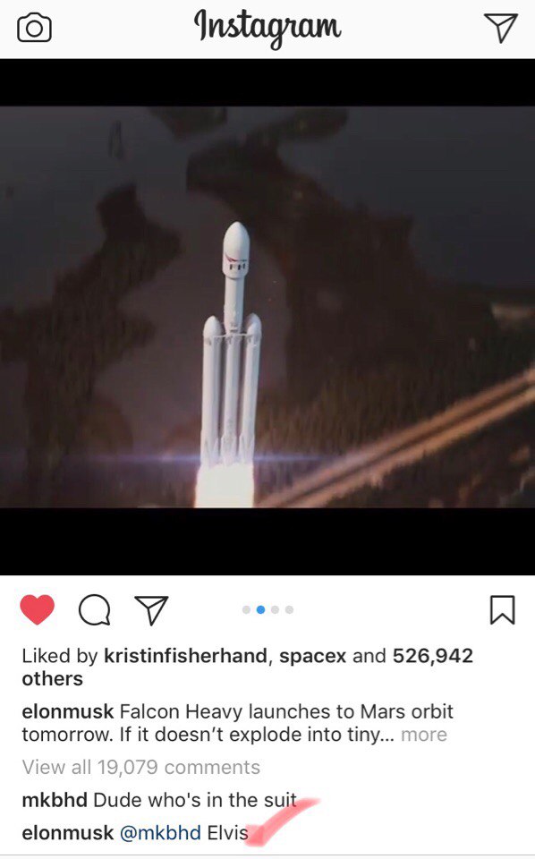 Запуск Falcon Heavy к Марсу от SpaceX