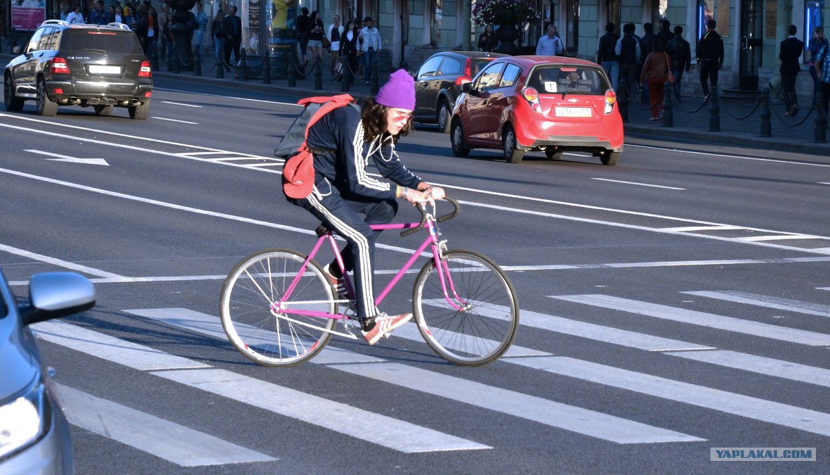 Велосипед и пешеход одновременно