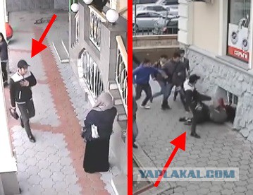 Видео как мужчина отбился от толпы подростков
