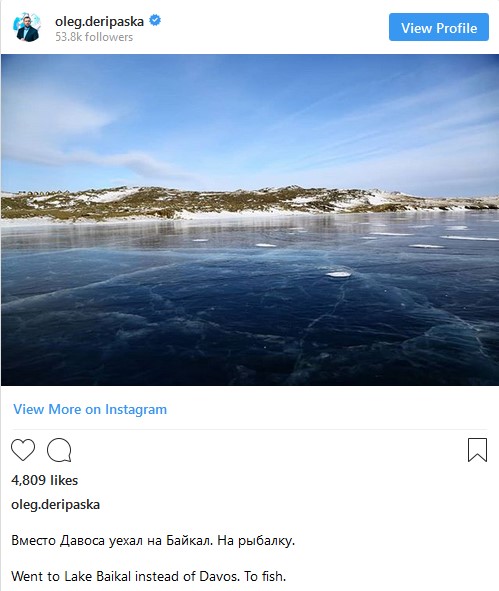 Дерипаска отказался ехать на форум в Давосе. Вместо этого поехал на рыбалку, на Байкал