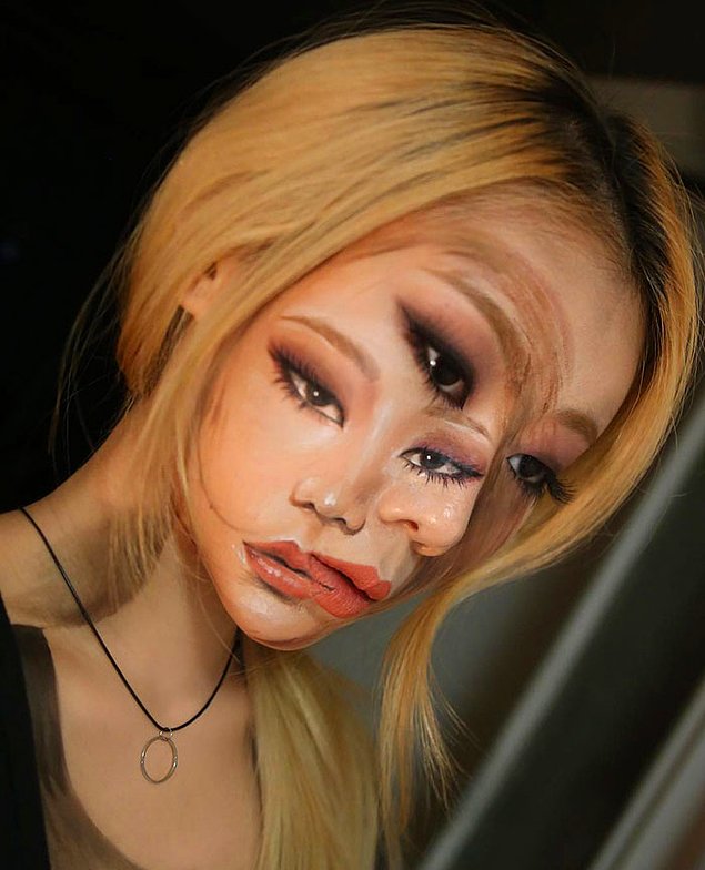 Корейская художница создает завораживающие оптические иллюзии у себя на лице