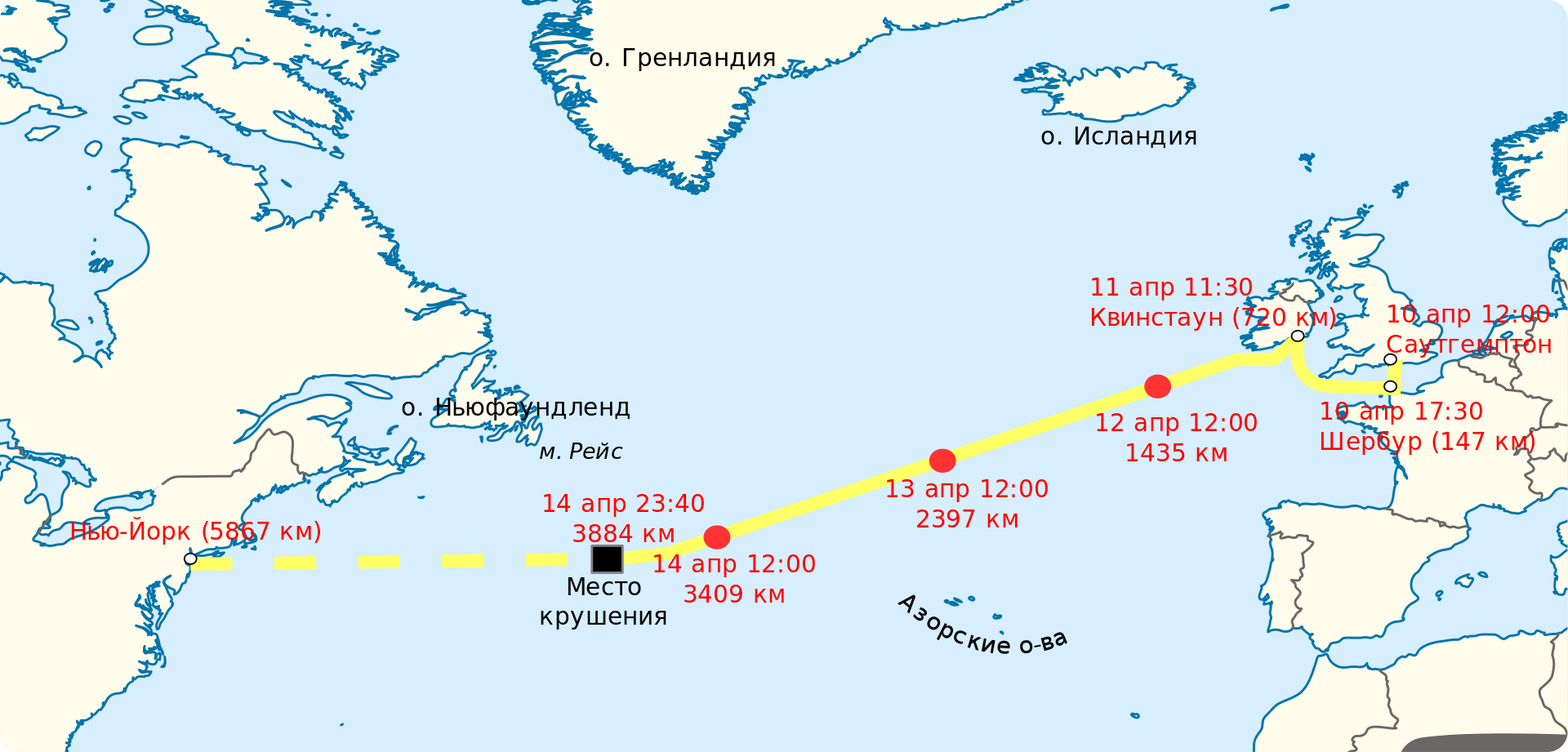 Покажи где затонул титаник