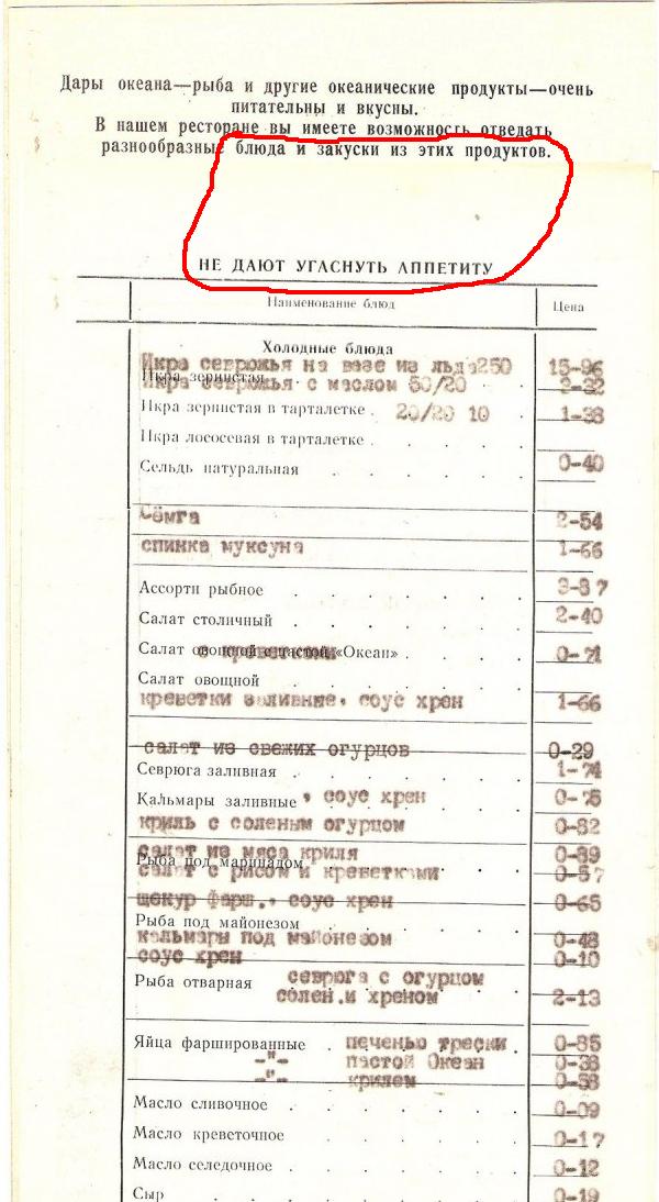 Меню советских ресторанов