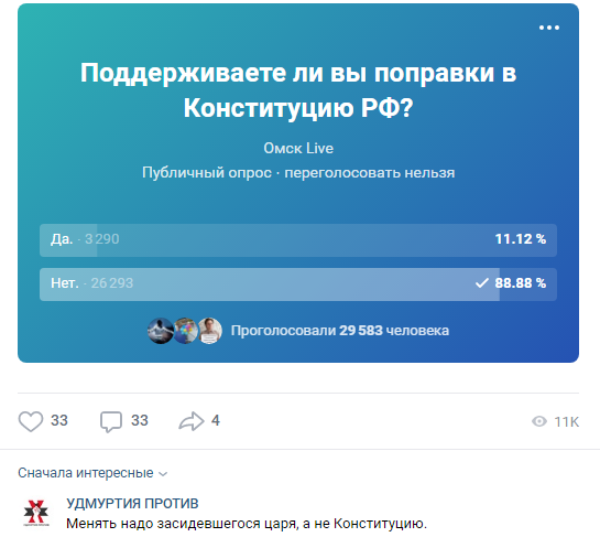 В Нижнем Новгороде в одной из групп поставили опрос по голосованию.