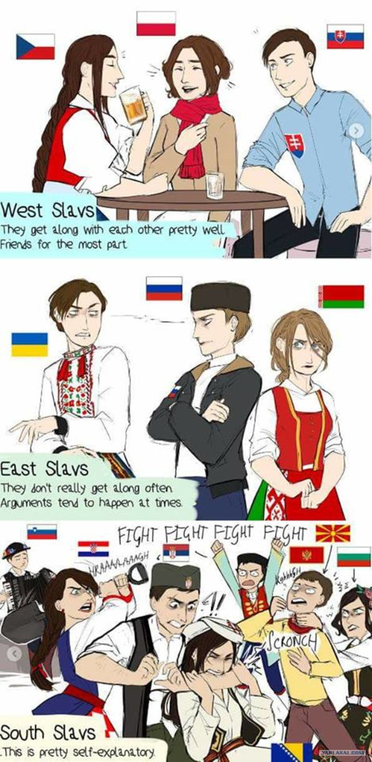They get really well. Хеталия Сербия. Южные славяне мемы. Хуманизация славян. Западные восточные и Южные славяне Мем.