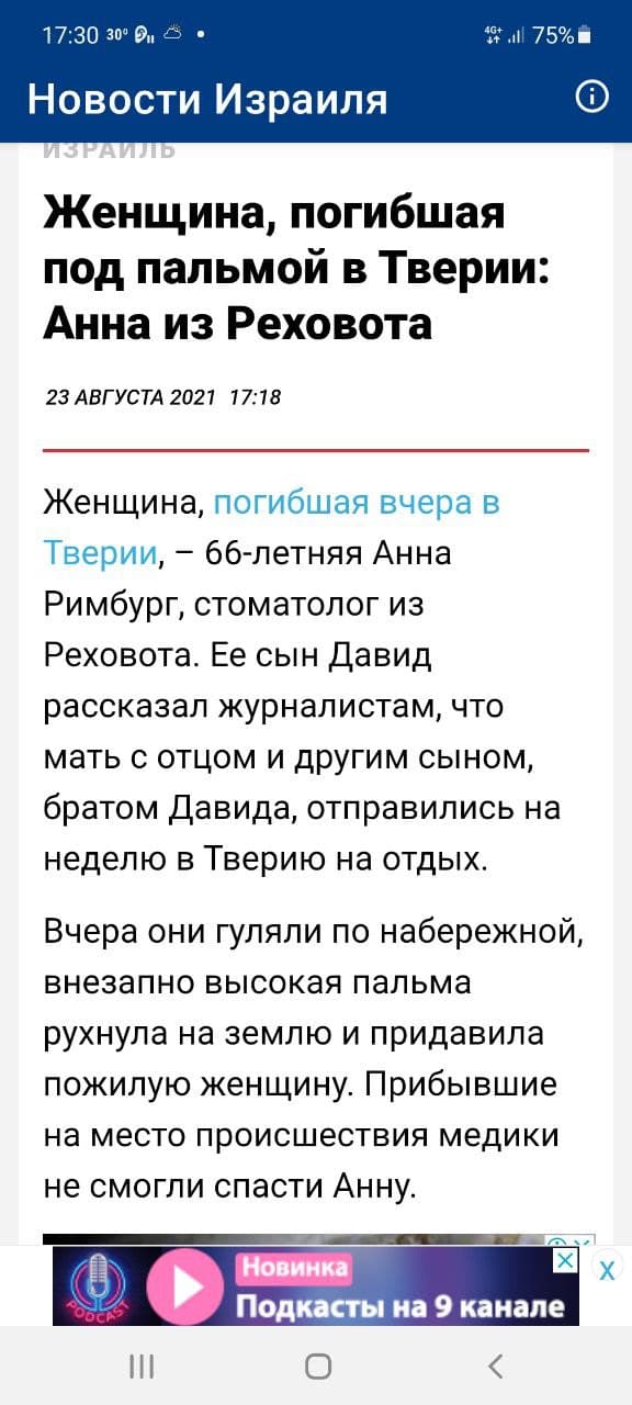 Пункт назначения: женщина задавлена насмерть упавшей пальмой